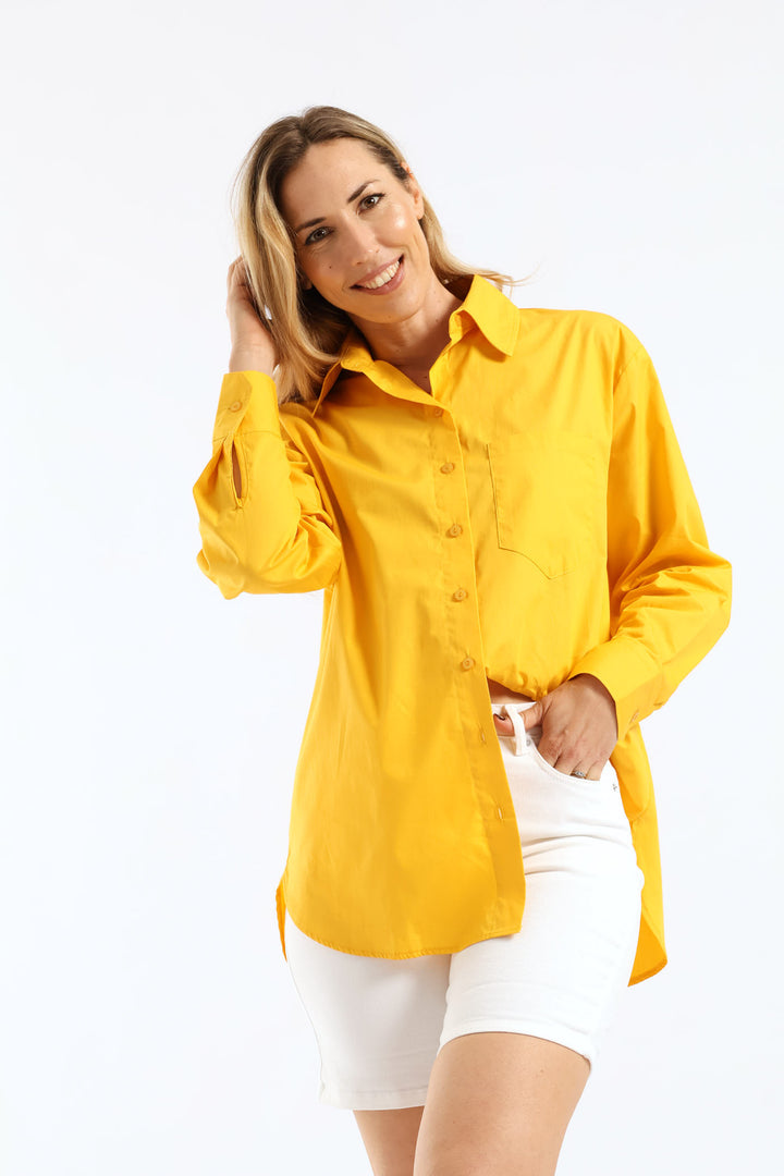 Long Sleeve Oversized Poplin Shirt - Mustard