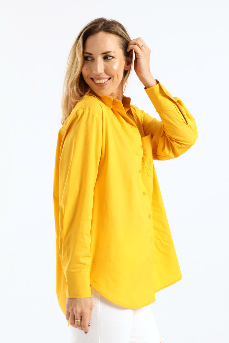 Long Sleeve Oversized Poplin Shirt - Mustard