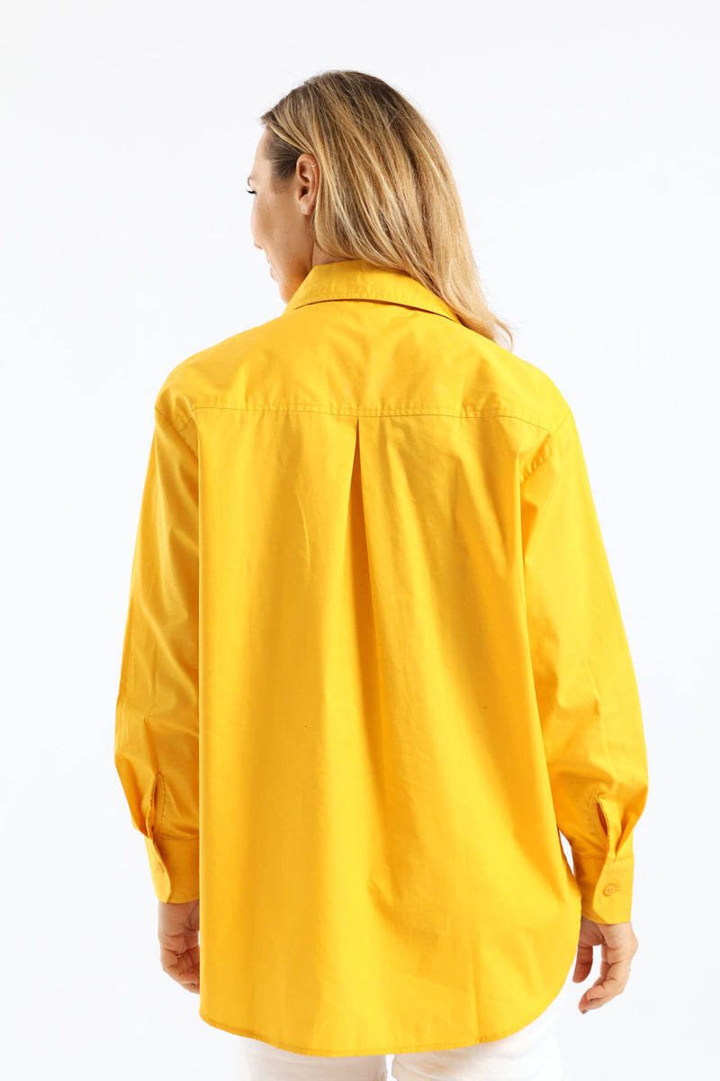Long Sleeve Oversized Poplin Shirt - Mustard
