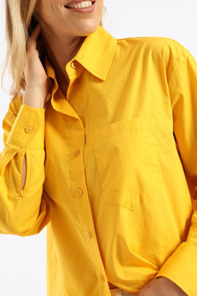 Long Sleeve Oversized Poplin Shirt - Mustard