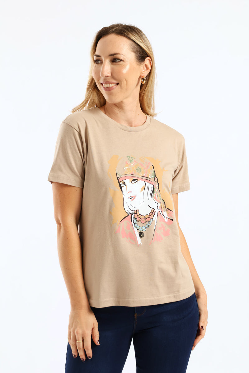 Moroccan Scarf Lady Tee - Hazelnut