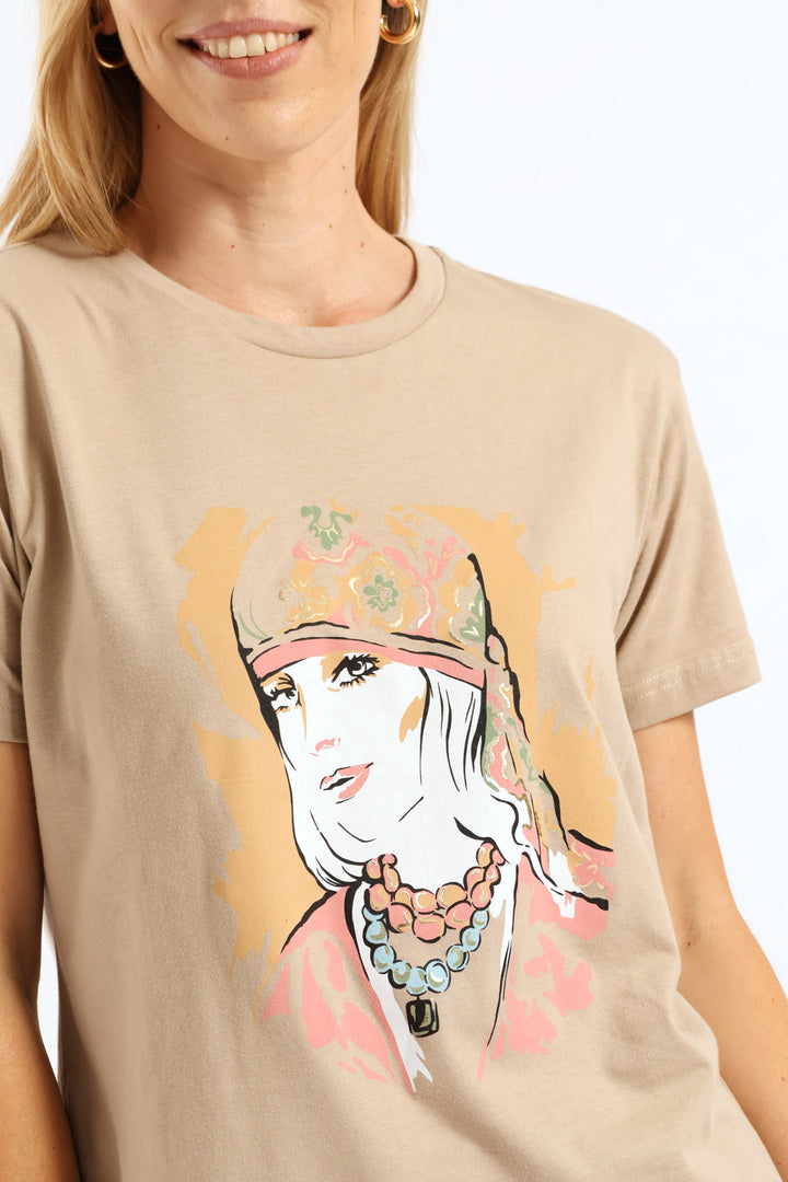 Moroccan Scarf Lady Tee - Hazelnut