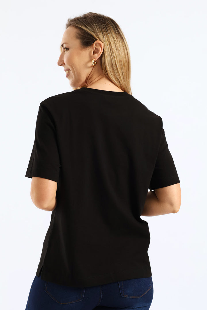 Embroidered Xmas Baubles Tee - Black