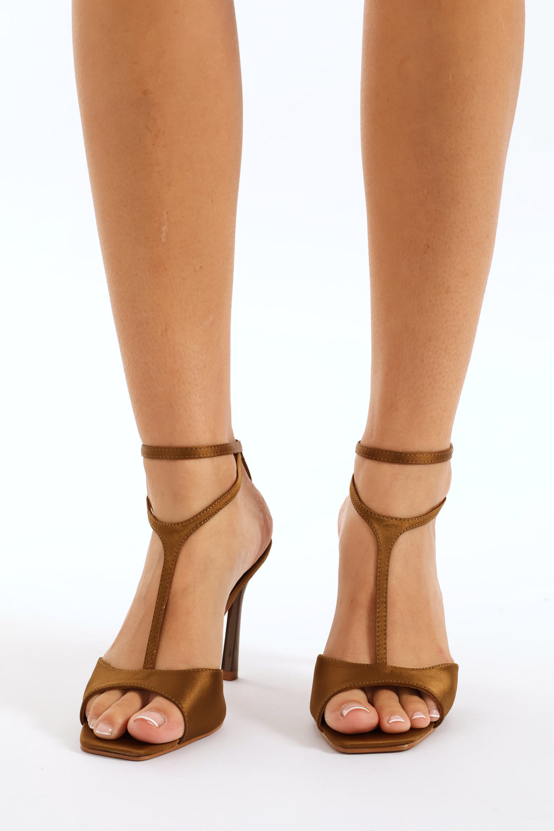 Peep Toe T Bar Mule Stiletto Sandal - Caramel