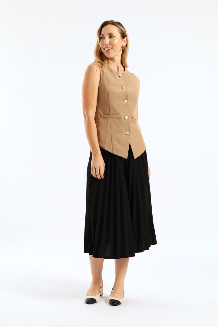Notch Hem Sleeveless Waistcoat - Taupe