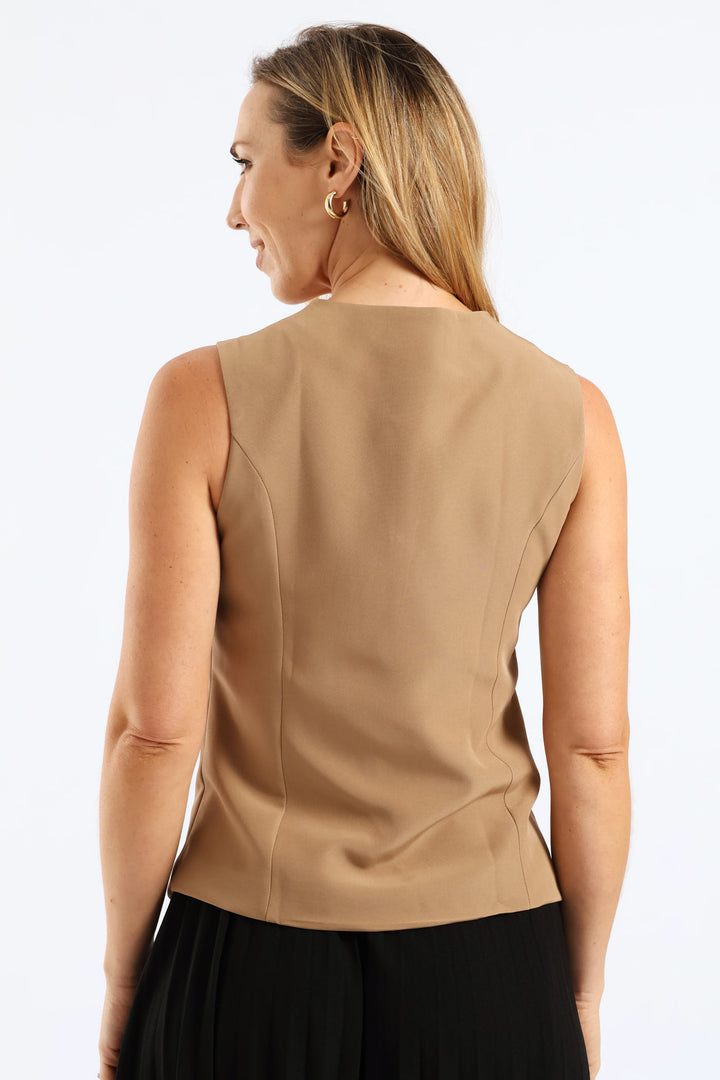 Notch Hem Sleeveless Waistcoat - Taupe