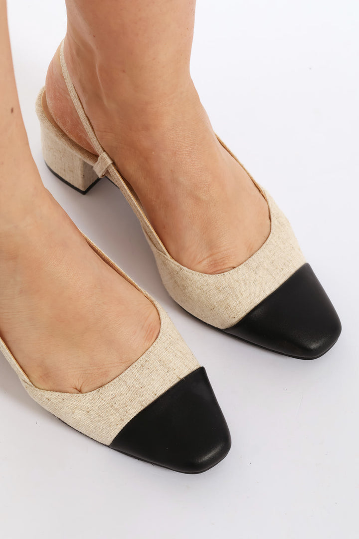 2 Tone Square Toe Block Heel - Multi