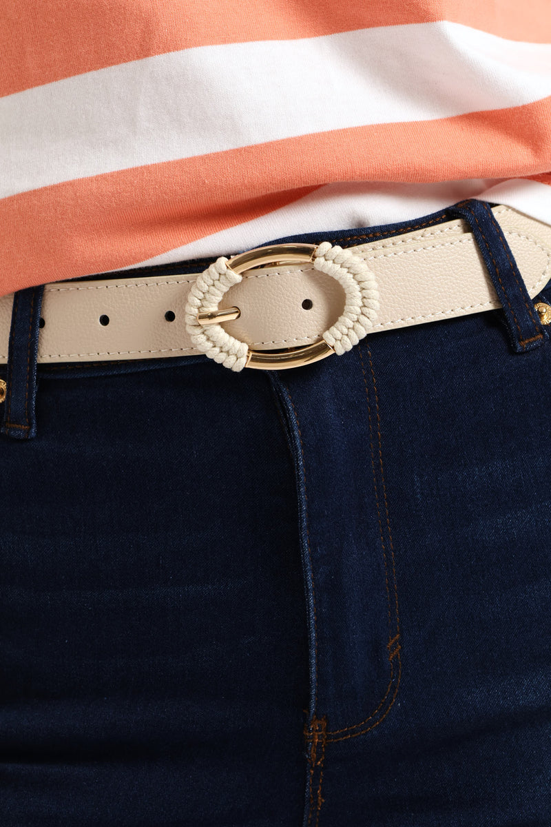 Wrapped Gold Buckle Fashion Belt - Stone