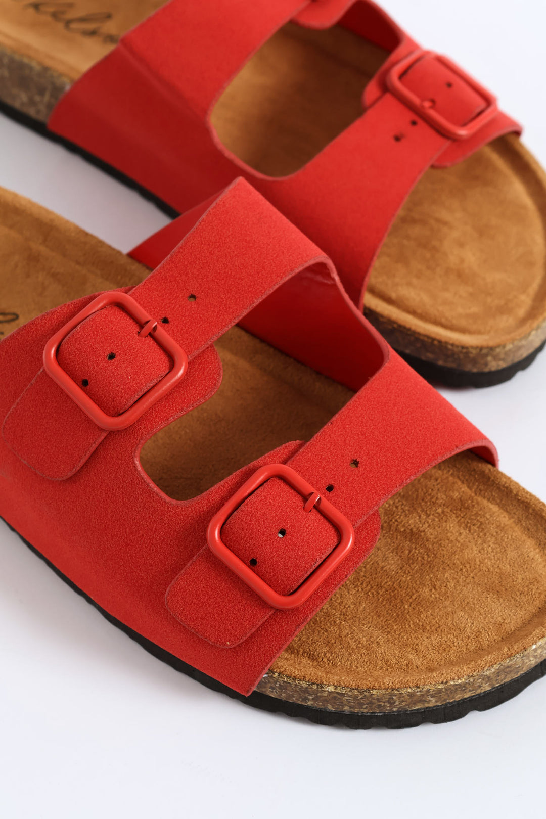 Double Band Slide Sandal With Monotone Buckles - Red