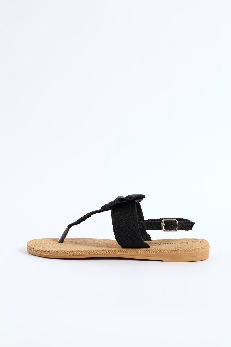 Girls Bow Eva Thong Sandal - Black