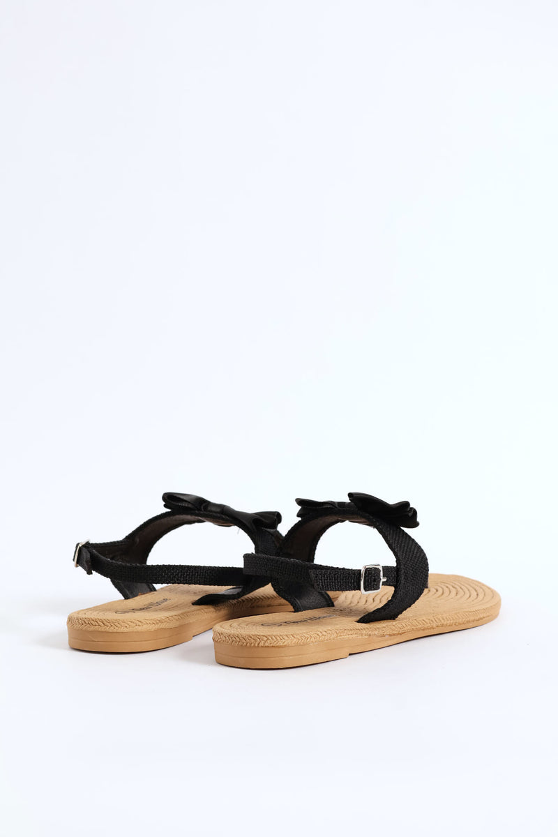 Girls Bow Eva Thong Sandal - Black