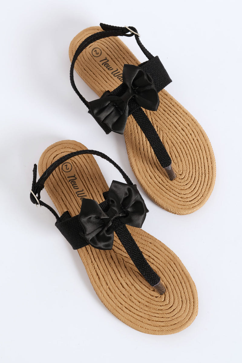 Girls Bow Eva Thong Sandal - Black