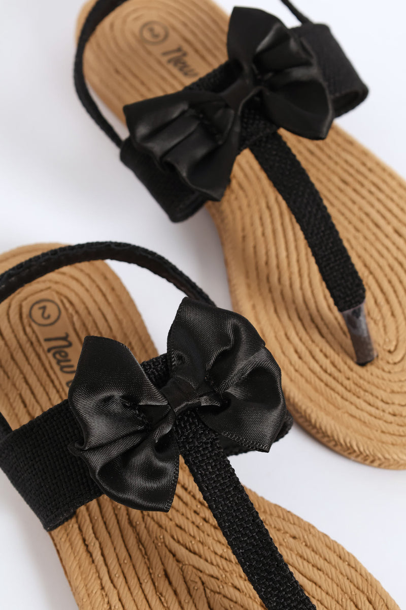 Girls Bow Eva Thong Sandal - Black