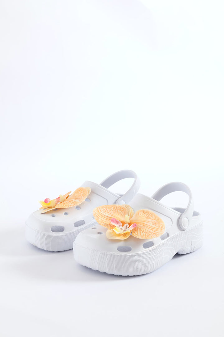 Flower Detail Clog - White