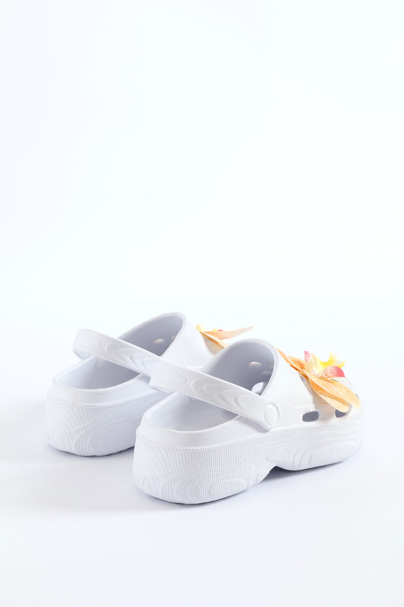 Flower Detail Clog - White