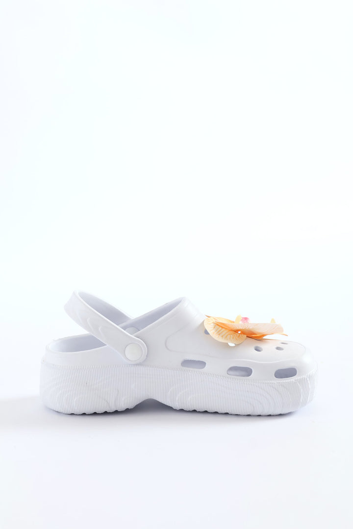Flower Detail Clog - White