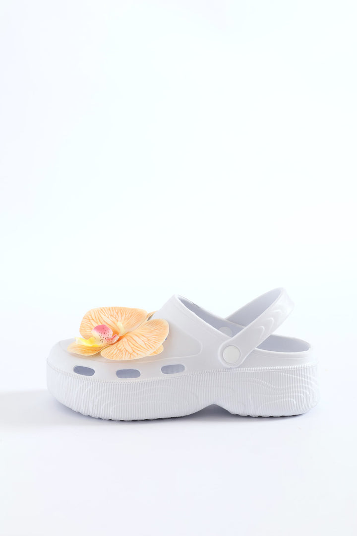 Flower Detail Clog - White