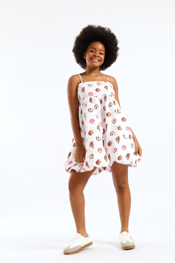 Girls Strappy Bubble Hem Dress - Multi
