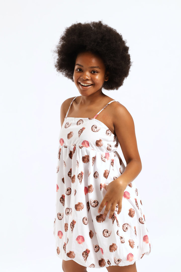 Girls Strappy Bubble Hem Dress - Multi