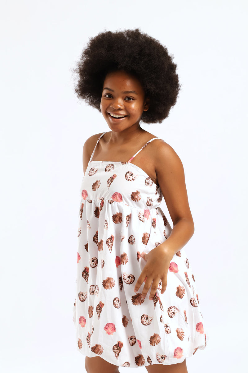 Girls Strappy Bubble Hem Dress - Multi