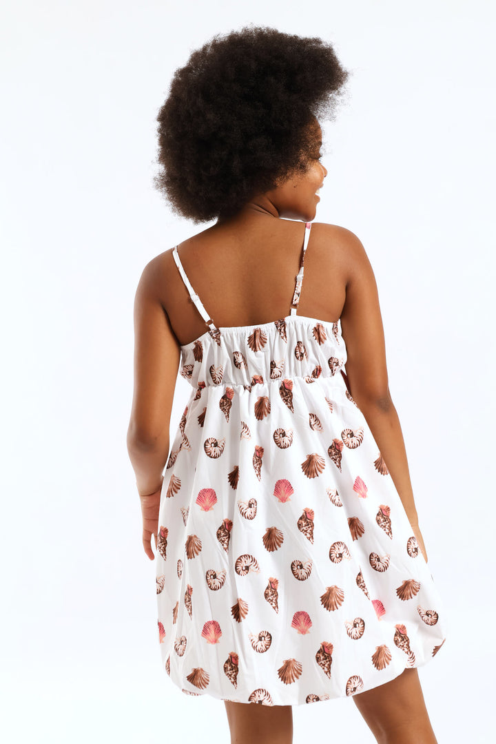 Girls Strappy Bubble Hem Dress - Multi