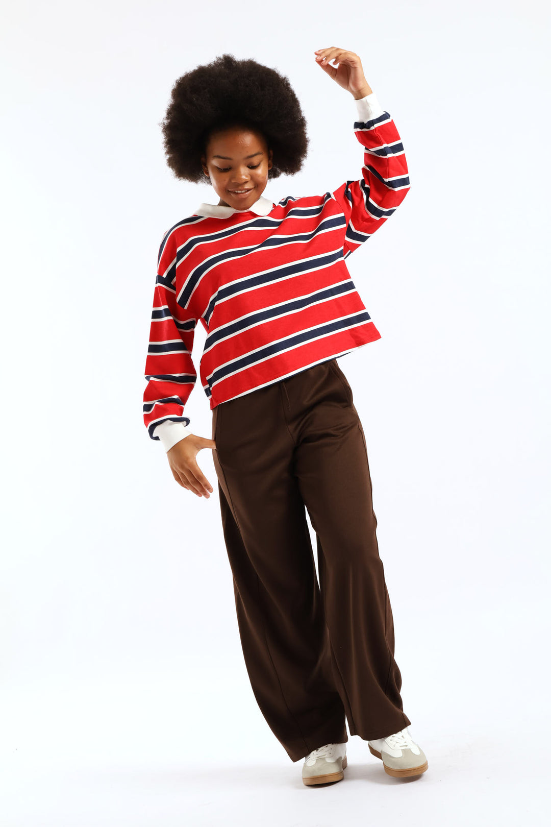 Girls Stripe Fleece Rugby Jersey Pullover - Red