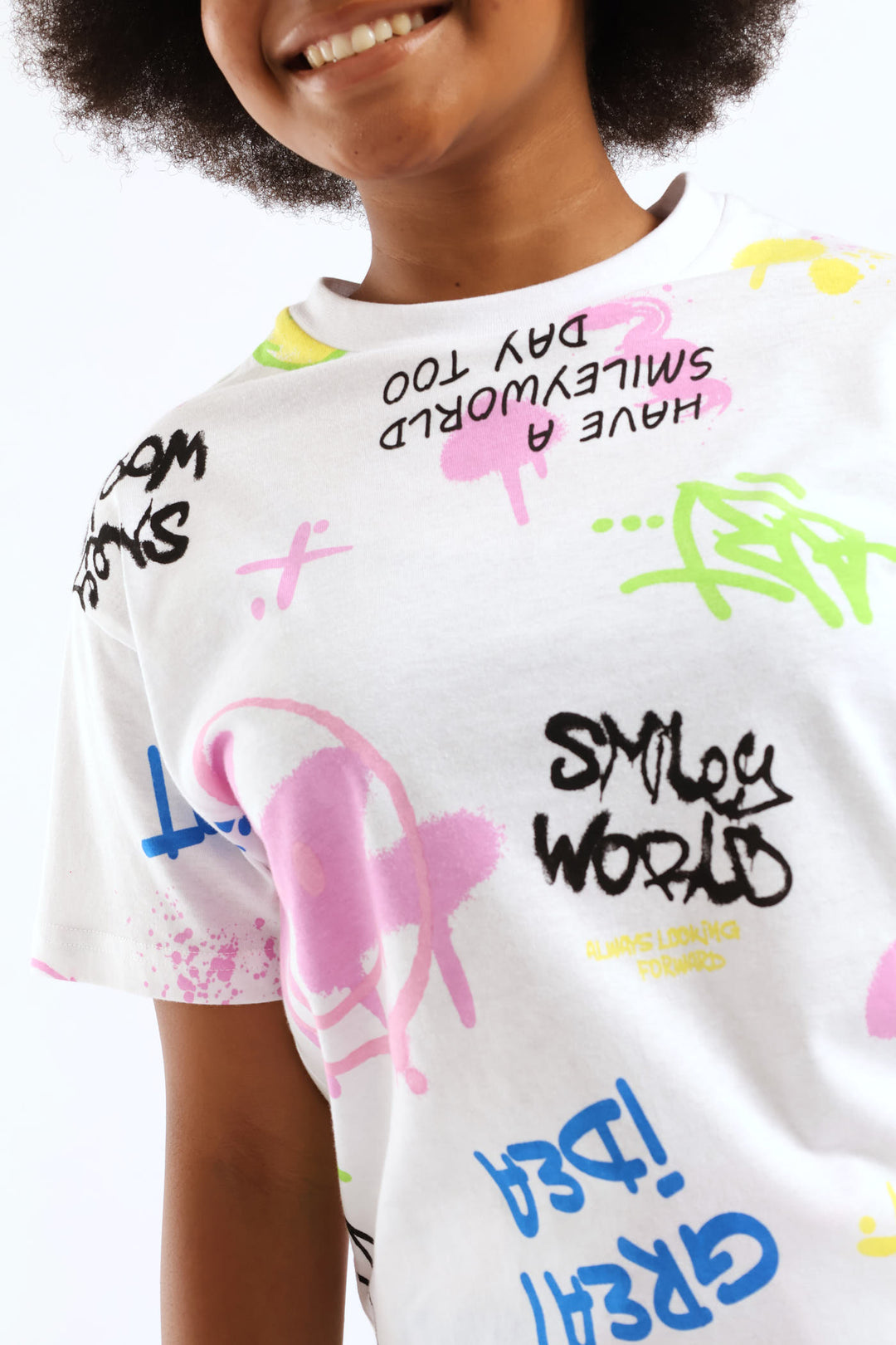Girls Grafitti Oversized Tee - White