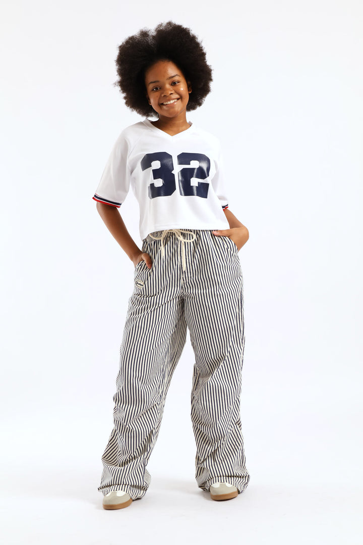 Girls Boxy 32 Sleeve Tape Sport Tee - White