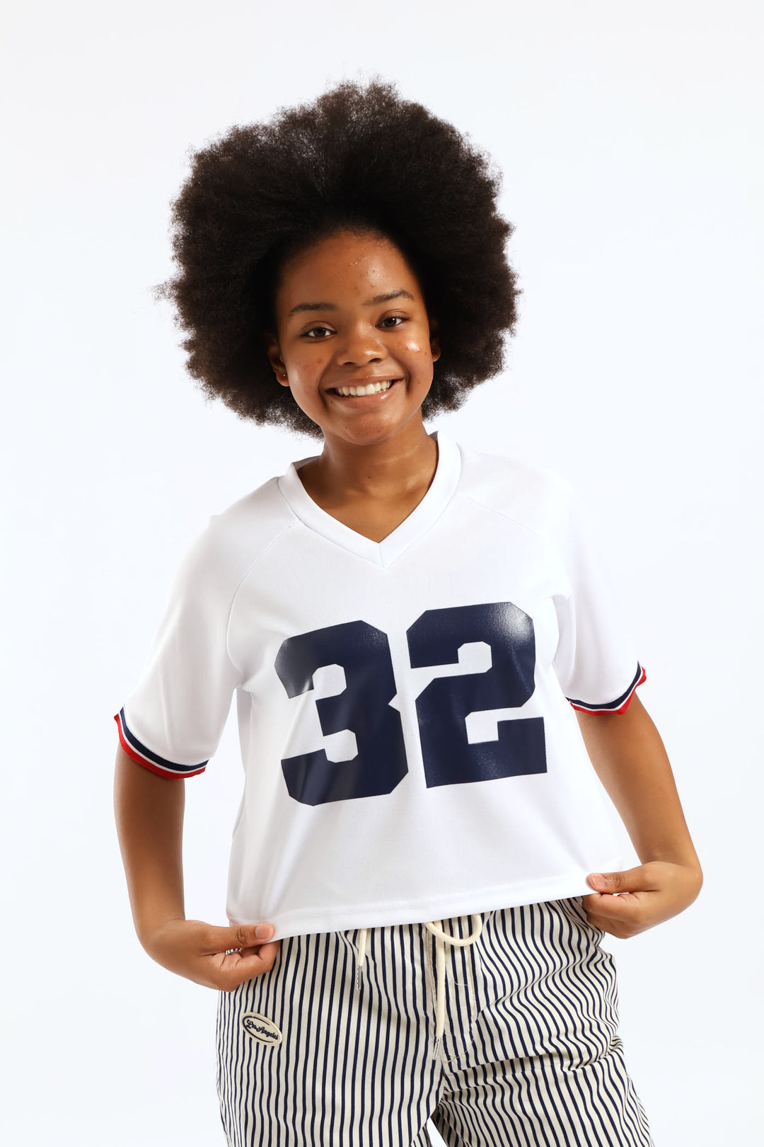 Girls Boxy 32 Sleeve Tape Sport Tee - White