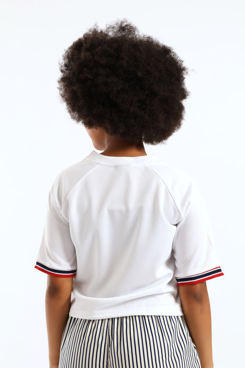 Girls Boxy 32 Sleeve Tape Sport Tee - White