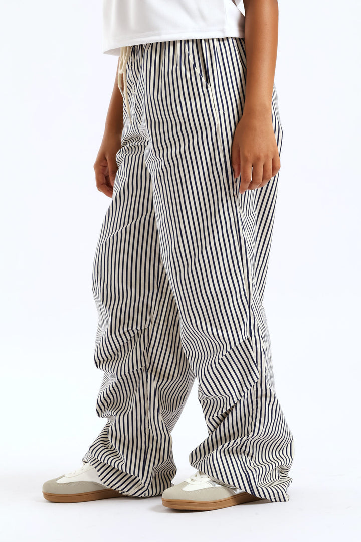 Girls Pinstripe Badge Baggy Pant - Cream