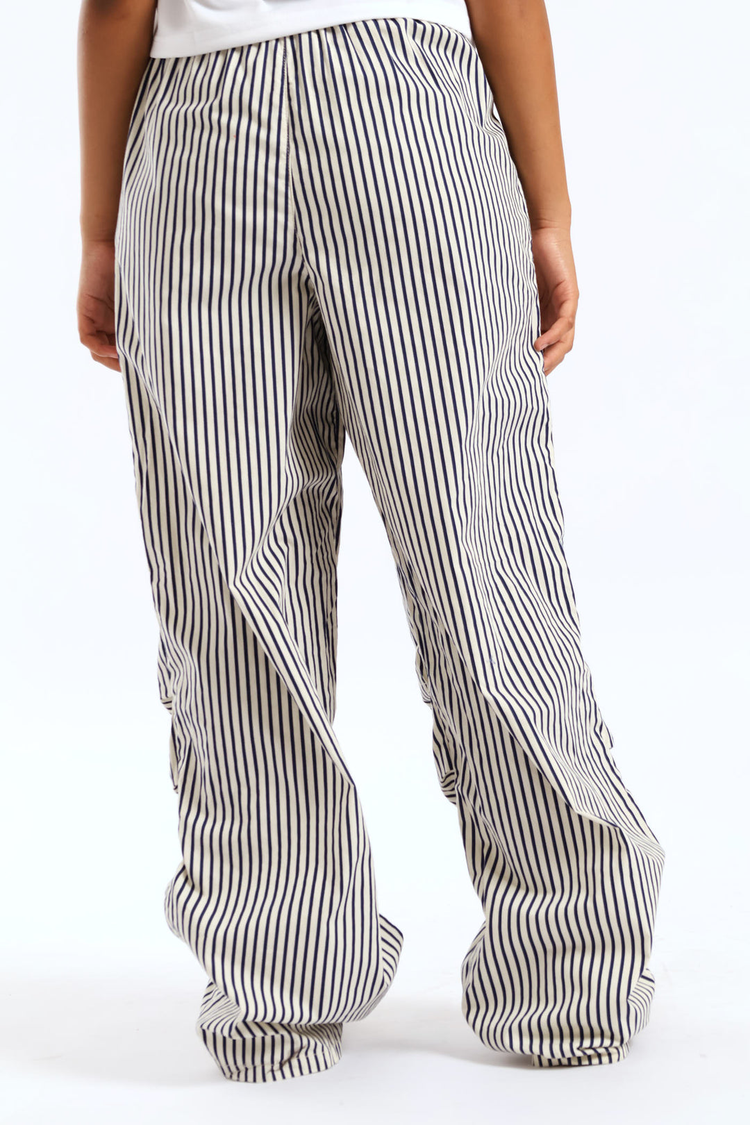 Girls Pinstripe Badge Baggy Pant - Cream