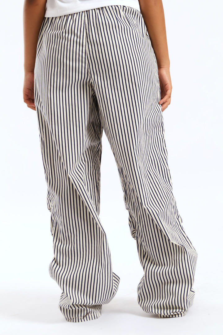Girls Pinstripe Badge Baggy Pant - Cream