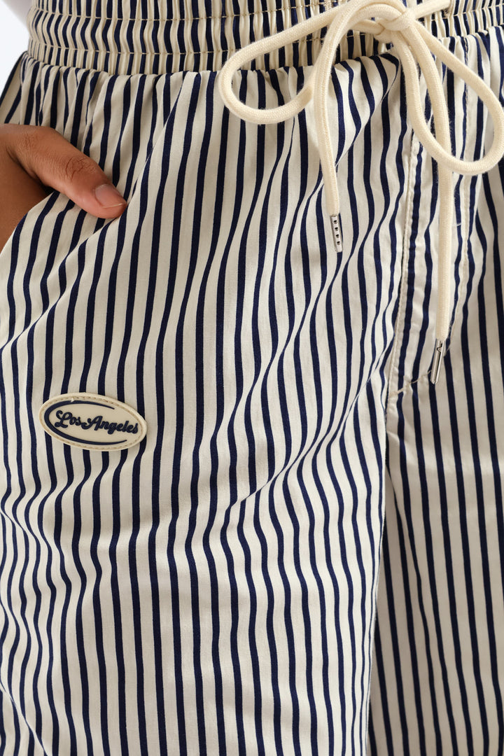 Girls Pinstripe Badge Baggy Pant - Cream