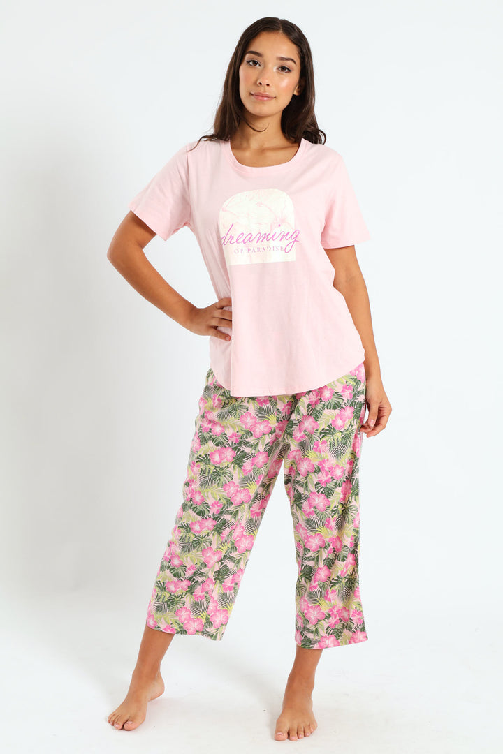 Paradise Tee & Capri Knit Set - Pink