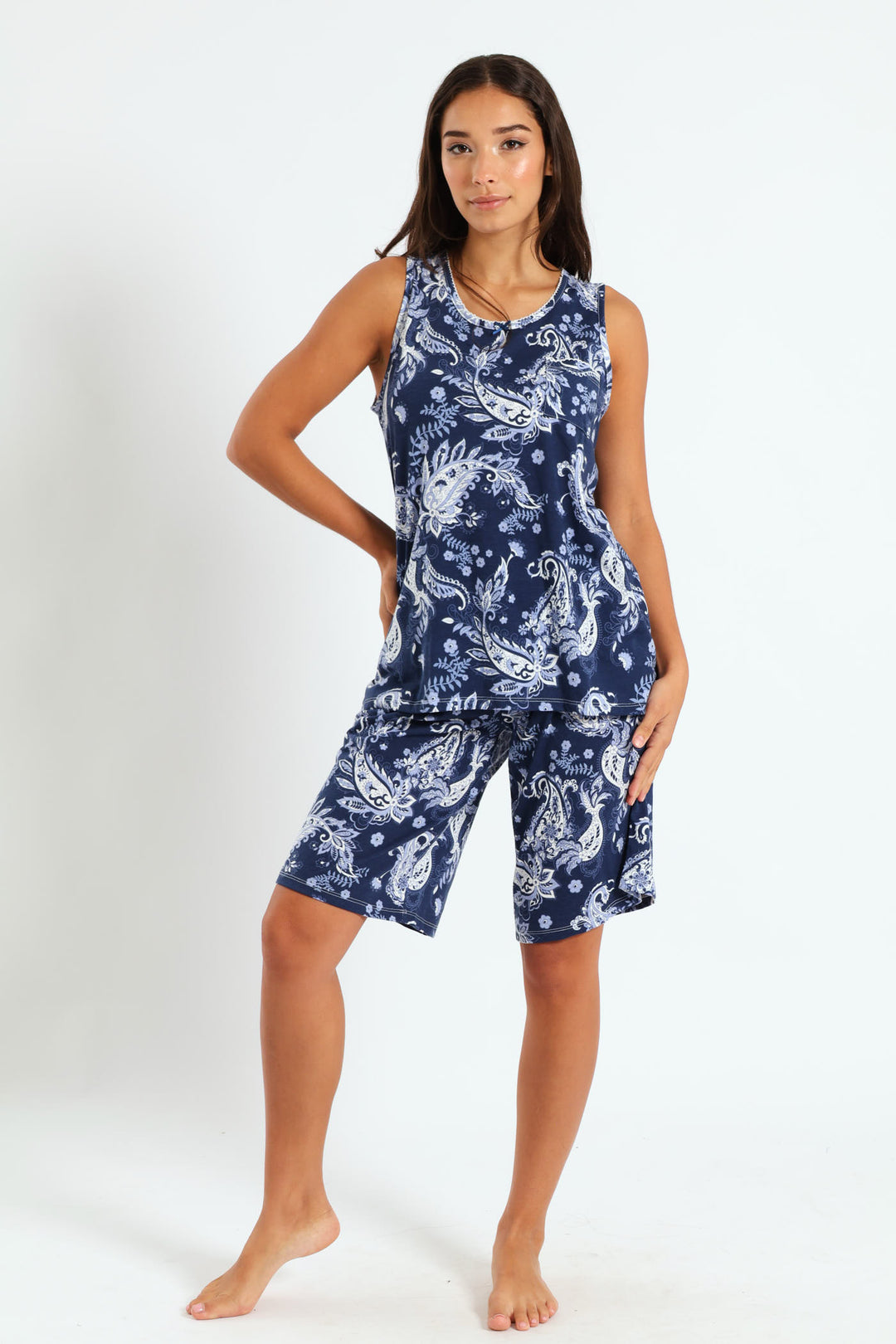 Paisley Top & Short Set - Navy