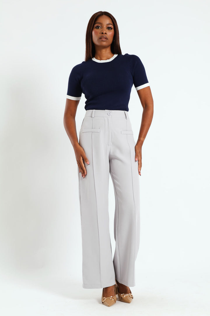 Pocket Detail Seam Wide Pant - Grey
