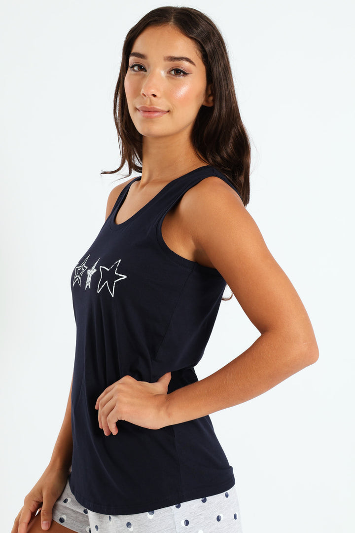 Sketch Hearts Knit Tank - Navy