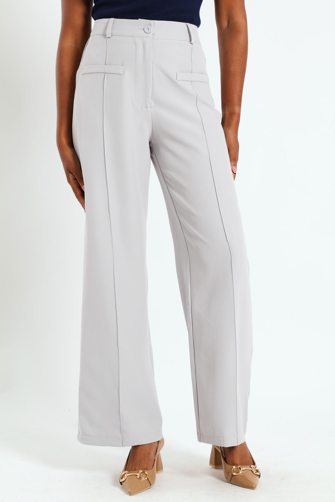 Pocket Detail Seam Wide Pant - Grey