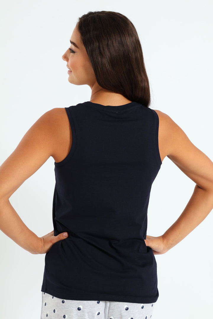 Sketch Hearts Knit Tank - Navy