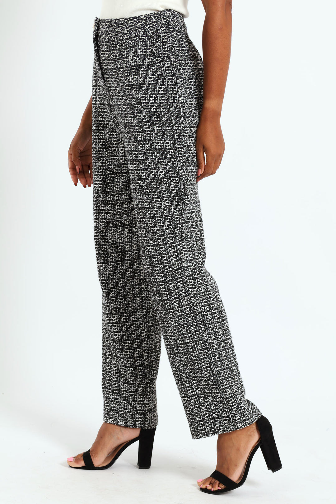 Tweed Straight Leg Pant  - Cream/Black