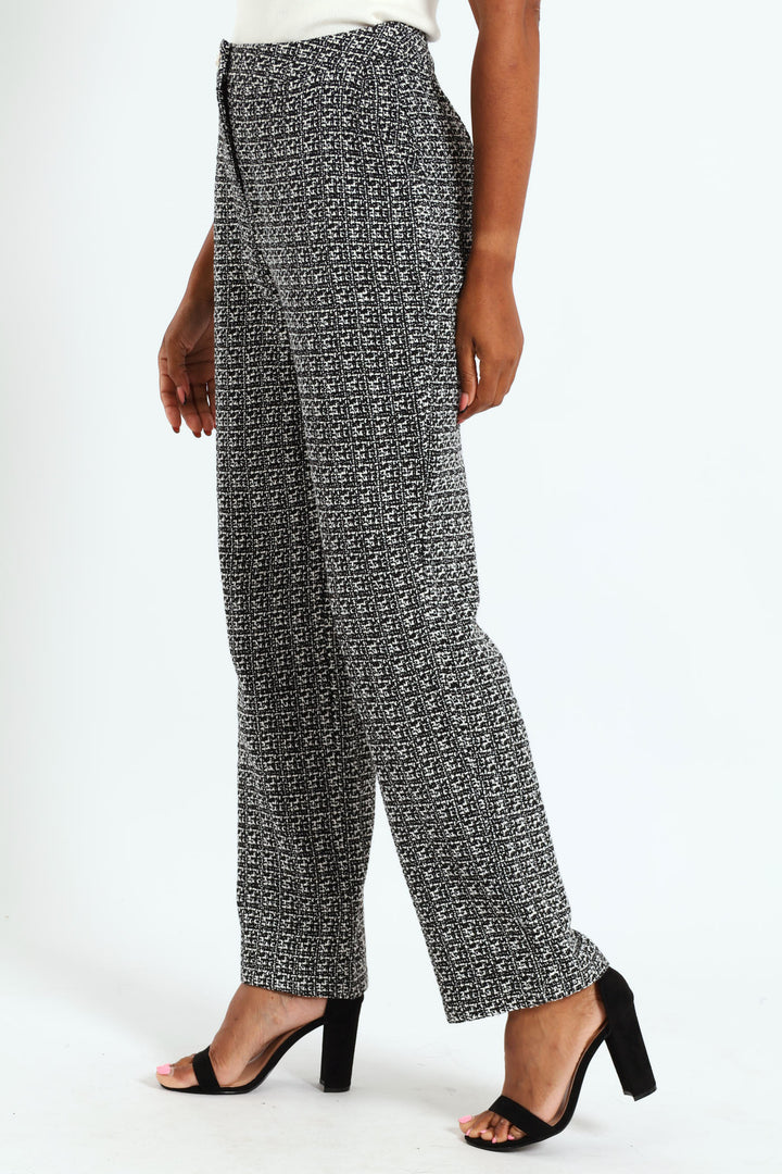 Tweed Straight Leg Pant  - Cream/Black