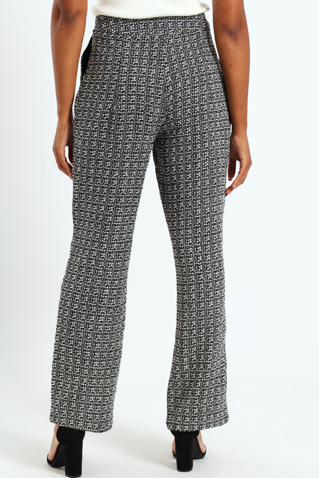 Tweed Straight Leg Pant  - Cream/Black