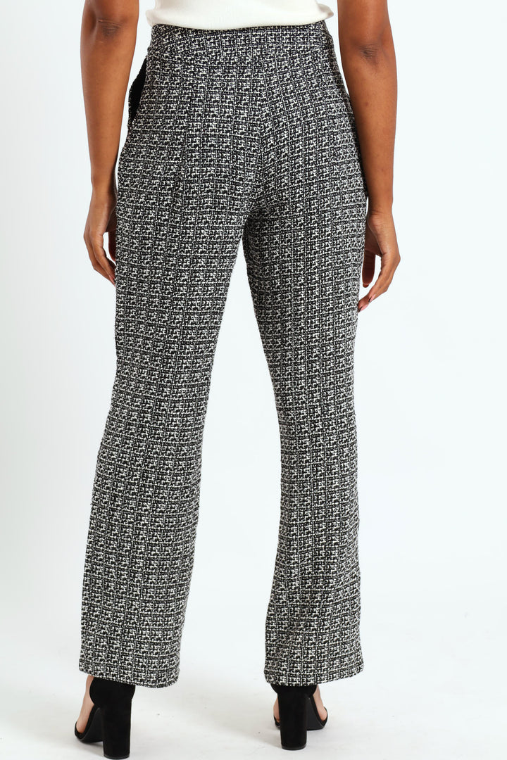 Tweed Straight Leg Pant  - Cream/Black