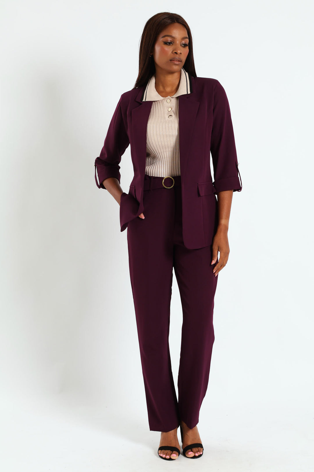 Turn Up Tab Blazer Plum