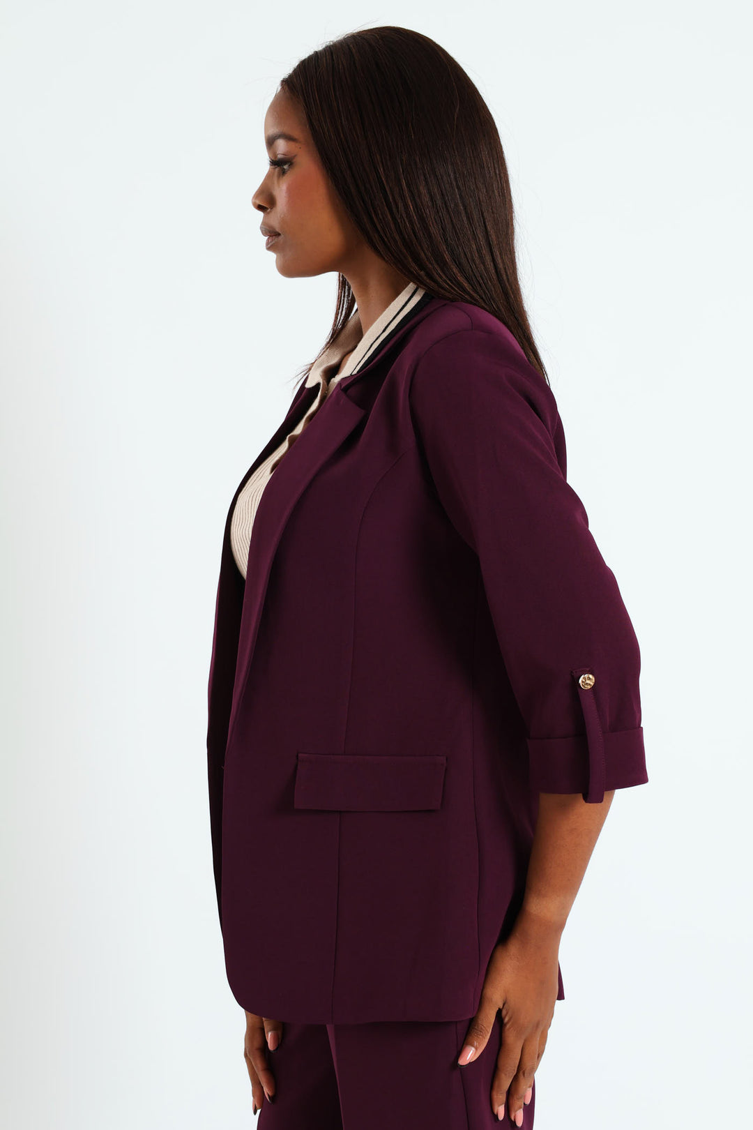 Ladies Turn Up Tab Blazer Plum – Edgars