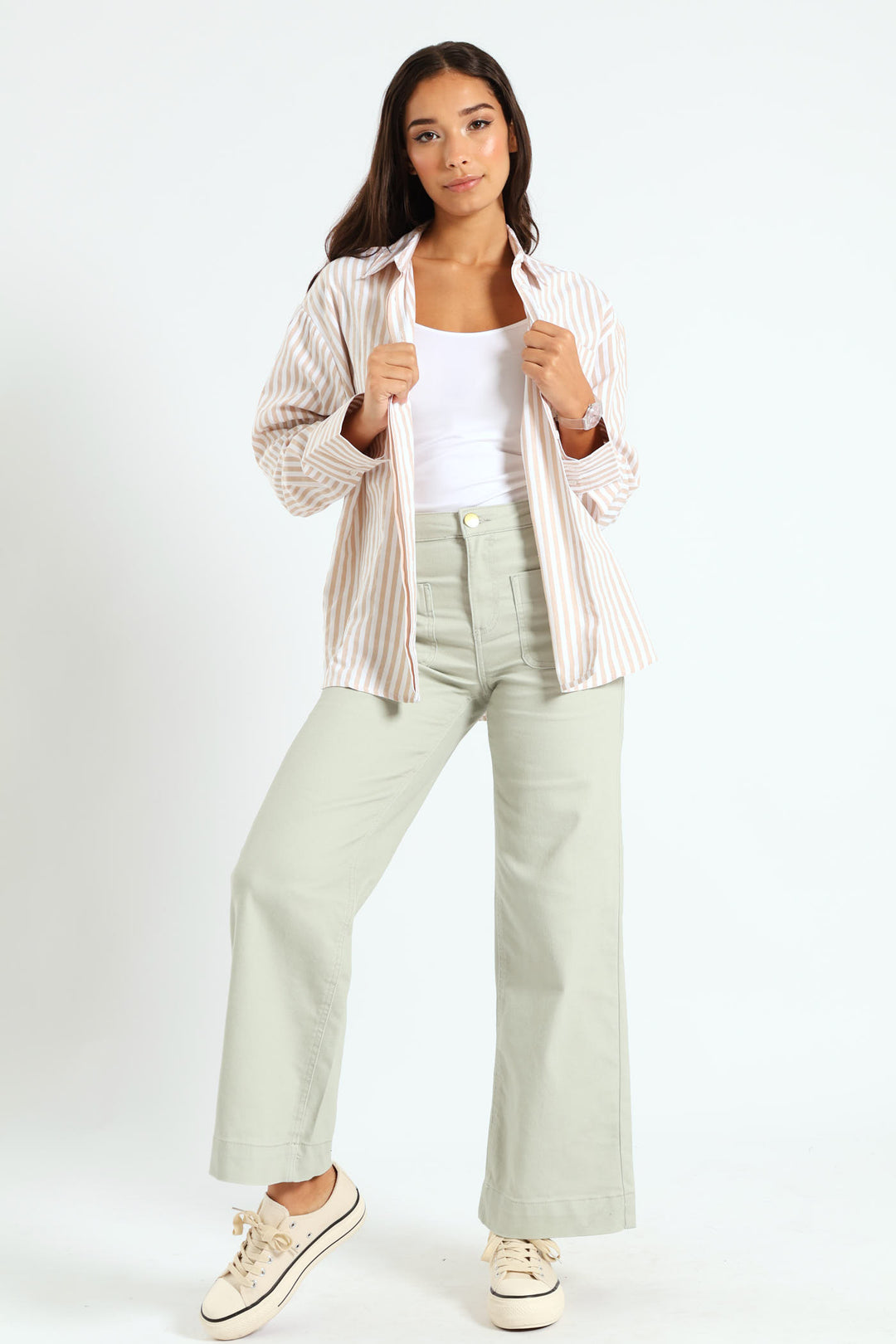 Striped Button Thru Shirt - Stone