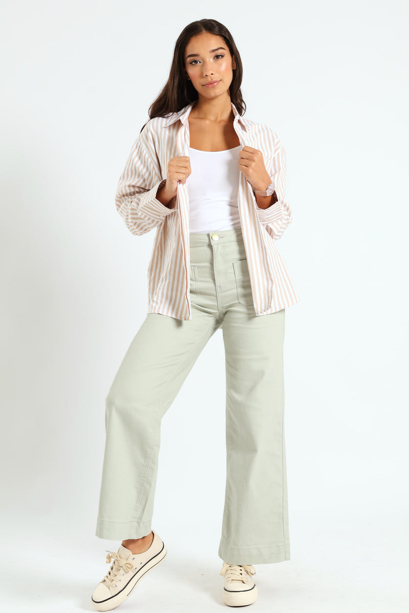 Striped Button Thru Shirt - Stone