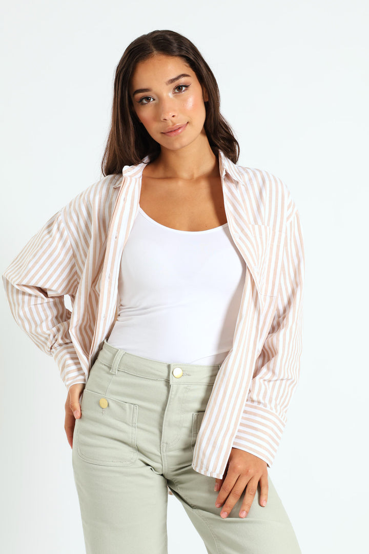 Striped Button Thru Shirt - Stone