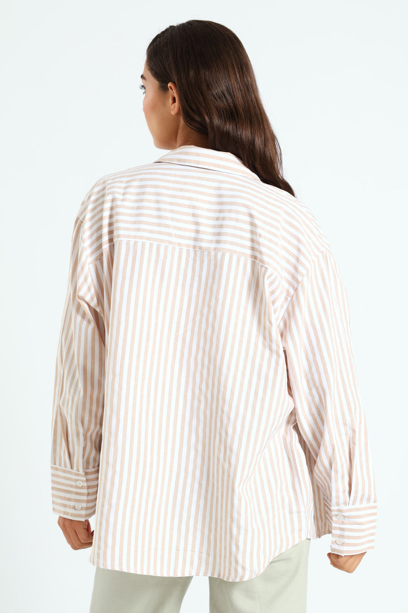 Striped Button Thru Shirt - Stone